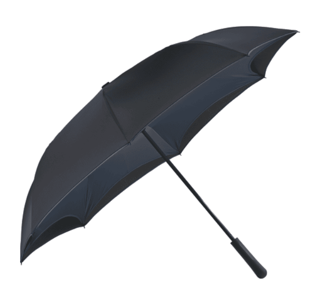SwagDrop Colorized Manual Inversion Umbrella in black, that opens inside-out for easier handling in tight spaces and rainy conditions.